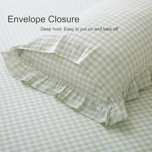 Pile Green White Gingham Ruffle Body Pillow Cover 20"x54" - Image 6