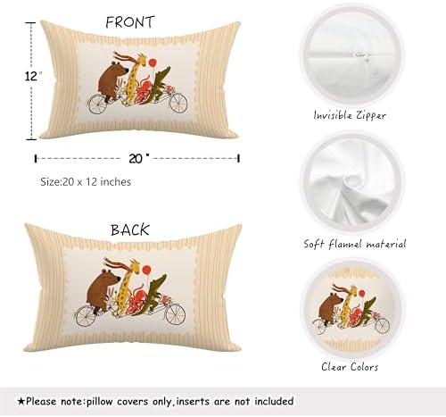 Cute Jungle Animal Bike Striped Print Pillow Cover 20x12, Whimsical Animal - Image 2