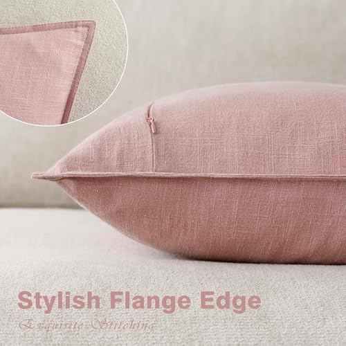 Foindtower Linen Solid Decorative Throw Pillow Covers 20x20 Inch Rose Pink - Image 3