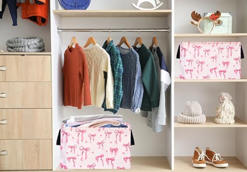 Pink Bowknot Girls Gifts Storage Box Clothes Hamper Basket Collapsible - Image 4
