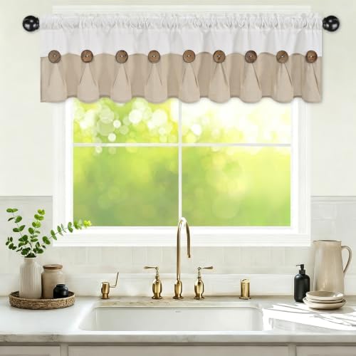 FRAMICS Farmhouse Valance Curtains, Boho Cotton Linen Kitchen Valance, Rustic - Image 2