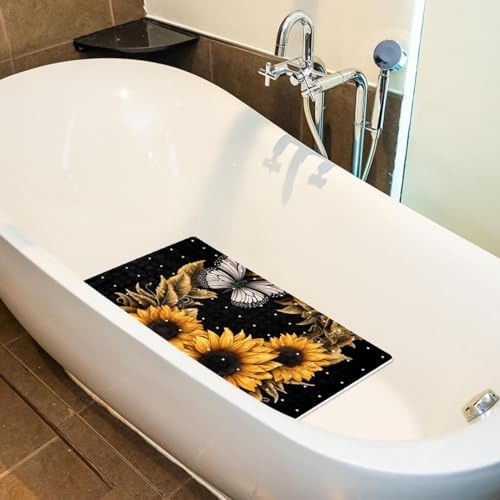 Bathtub Mat Non Slip 26.8x15.1In, Butterfly Sunflowers Bath Mat - Image 5