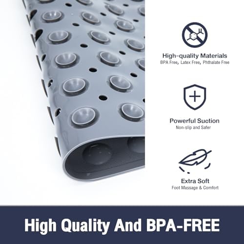 Extra Long Bathtub Mat Non Slip Bath Mat Gray 40"x16" Full Size - Image 6
