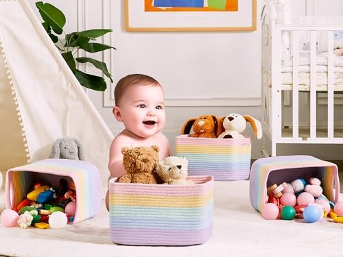 Rainbow Rope Basket for Shelves Storage Bins for Toys 4 Pack - Image 7