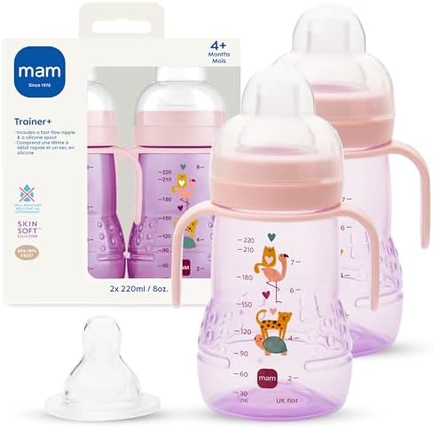 MAM Trainer Sippy Spill-Proof Cup 8 oz. Transition Cup 4+ Months, 2 Pk by MAMBabyUSA