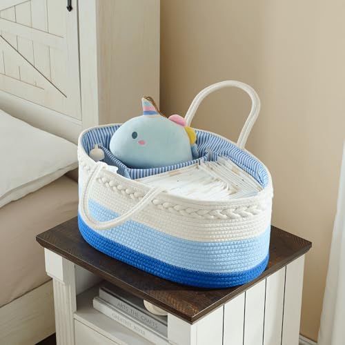 luxury little Diaper Caddy Organizer, Large Cotton Rope Nursery Baby Basket - Image 5