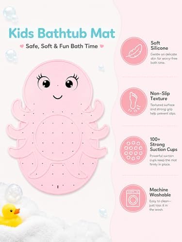 Kids Bathtub Mat Non Slip, Soft Silicone Octopus Baby Bath Mat - Image 4