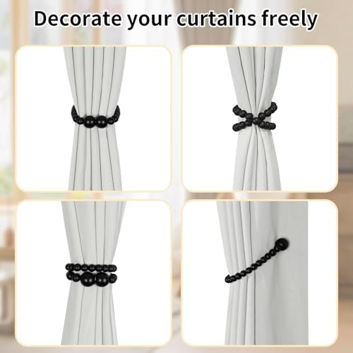 KLOGTSIND Magnetic Curtain Tiebacks, 4 Pack Wood Bead Curtain Holdbacks - Image 4