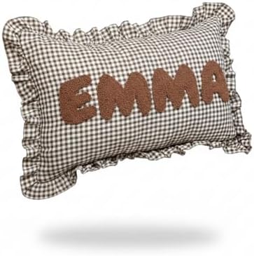 Personalized Frilly Punch Needle Name Throw Pillow – Custom Embroidered Gingham by MiasPillowLab