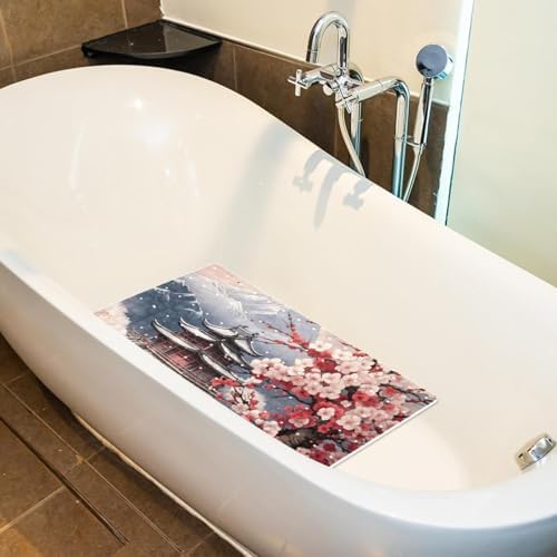 Bathtub Mat Non Slip 26.8x15.1 Inch, Mountain Temple Plum Blossom Shower Mat - Image 5