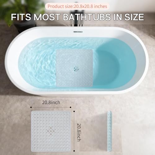 Anti-Slip Bathtub Shower Mat 21×21 Inch Clear White - Image 3
