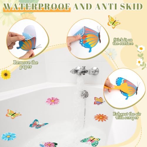 Fullhawl 30 Pcs Butterfly Sun Flower Non Slip Bathtub Stickers 4.72 x 4.72 Inch - Image 3