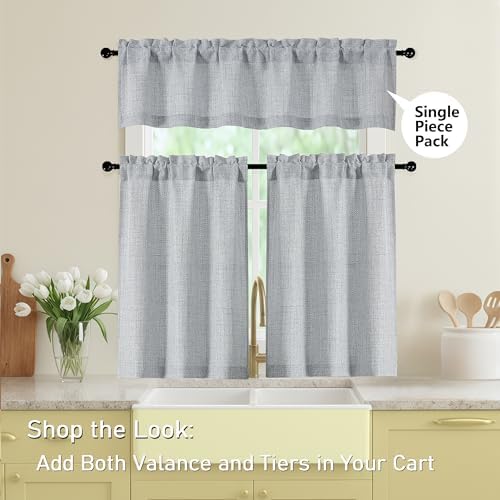 Grey Valances for Windows, Light Filtering Faux Linen Textured Small Short - Image 5