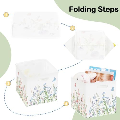 11.8" Wild Flower Storage Cube Organizer Set 3Pcs Clothes Storage Basket Bin - Image 7