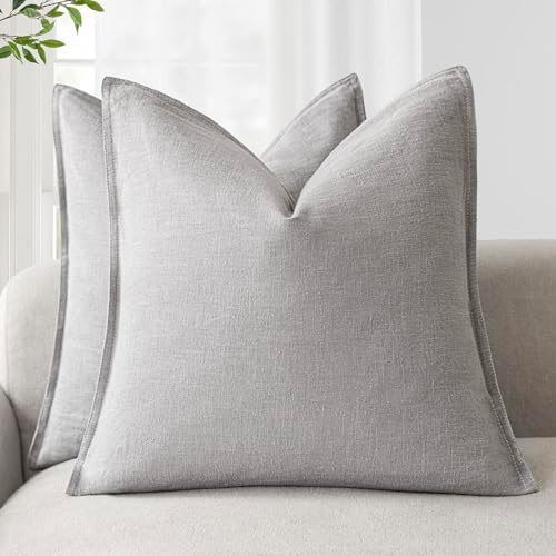 Foindtower Linen Solid Decorative Throw Pillow Covers 26x26 Inch Light Gray by Foindtower