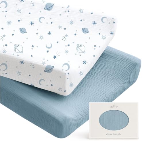 Konssy 100% Cotton Muslin Changing Pad Cover 2 Pack by Konssy