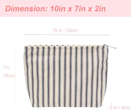 Flat Makeup Bag for Women, Zipper Cosmetic Pouch, Vintage Stripe Navy Blue - Image 3