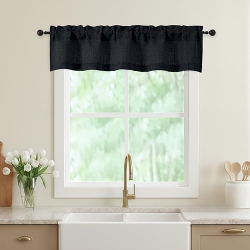 Valances for Windows, Light Filtering Faux Linen Textured Small Short Valance by WelvetBLK