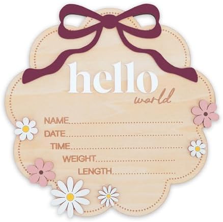 Hello World Wooden Baby Birth Announcement Sign by TTMerriwood