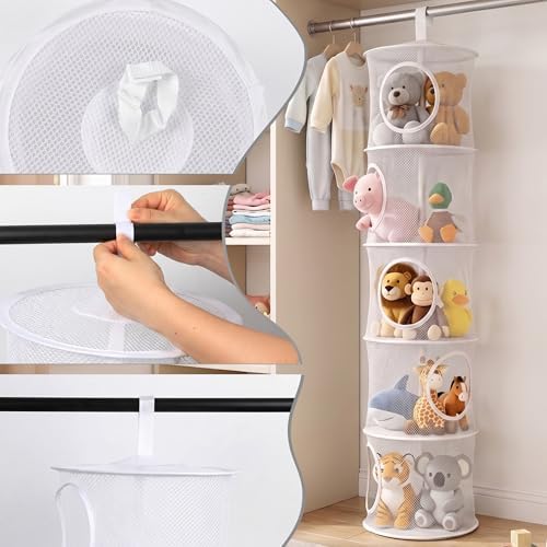 2Pcs Hanging Stuffed Animal Storage Hammock Net 5 Tiers - Image 4