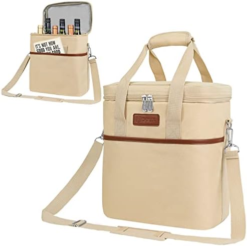 opux Insulated Wine Cooler Bag, Leakproof 6 Bottle Wine Tote Carrier by OPUX