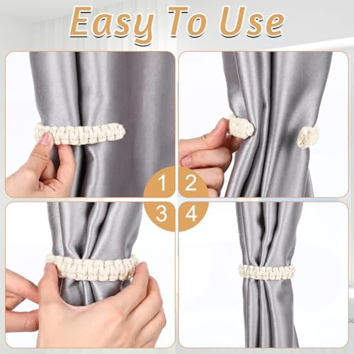 Ptwola 6 Pack Braided Curtain Tiebacks Boho Elegant Rustic Curtain Holdbacks - Image 5