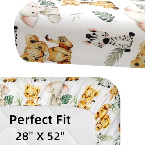 4 Pack Safari Jungle Animals Neutral Unisex Fitted Nursery Baby Sheets Set - Image 6