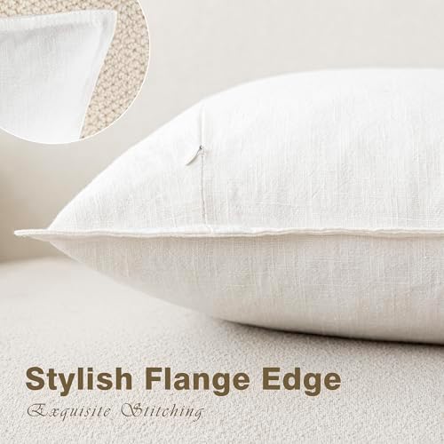Foindtower Linen Solid Decorative Throw Pillow Covers 24x24 Cream White - Image 3