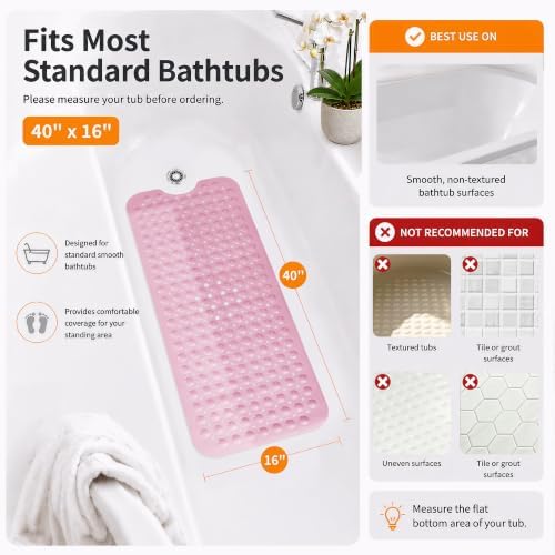 Yimobra Non Slip Bath Mat for Tub 40x16, Extra Long Bath Tub Mat - Image 2