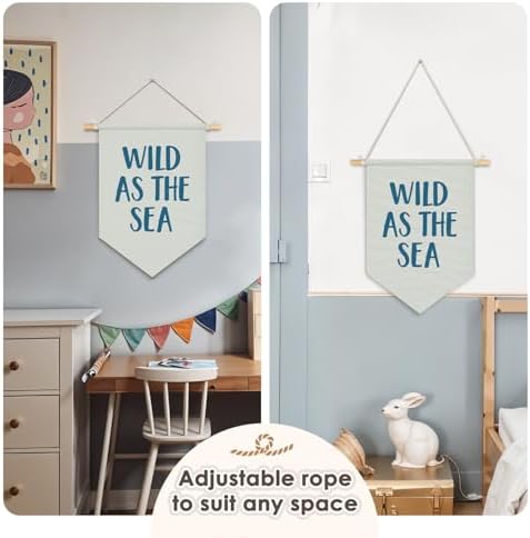 Wheatwin Ocean Nursery Decor, Wild As the Sea Blue Wall Hanging Pennant Flag - Image 5