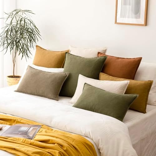 Foindtower Linen Solid Decorative Throw Pillow Covers 18x18 Cream White - Image 7