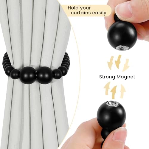 KLOGTSIND Magnetic Curtain Tiebacks, 2 Pack Wood Bead Curtain Holdbacks - Image 2