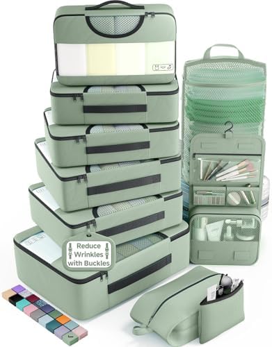 Veken 10 Set Packing Cubes for Travel Essentials, Anti-Wrinkle Buckled Suitcase by Veken