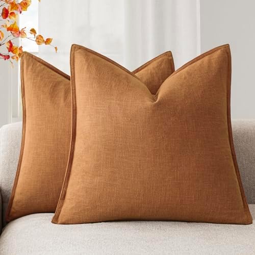 Foindtower Linen Solid Decorative Throw Pillow Covers 26x26 Autumn Orange by Foindtower