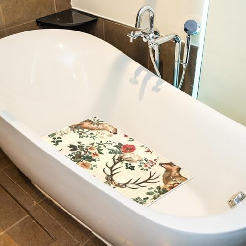Bathtub Mat Non Slip 26.8x15.1In, Florals Deer Bath Mat - Image 5