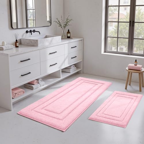 HOMEIDEAS Bathroom Rugs Sets 2 Piece, Soft Extra Long Bath Mat Light Pink - Image 2