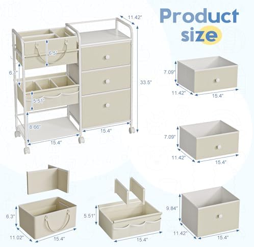 Cidaziya 2In1 Baby Diaper Caddy Organizers and Storage, 3 Tier Rolling Cart - Image 2