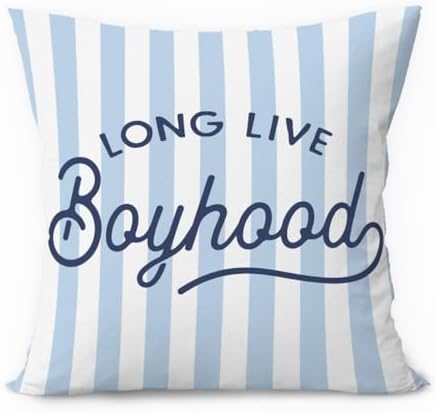 Boys Room Decor Pillow Covers 18x18, Long Live Boyhood Blue Striped Decorative by ETVISOWallArt