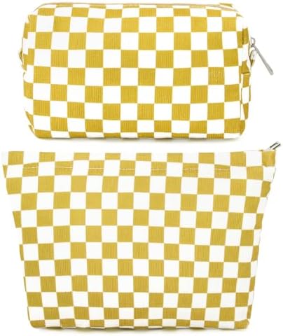 SOIDRAM 2 Pcs Checkered Makeup Bag Large Cosmetic Bag Toiletry Bag Makeup Pouch by SOIDRAM
