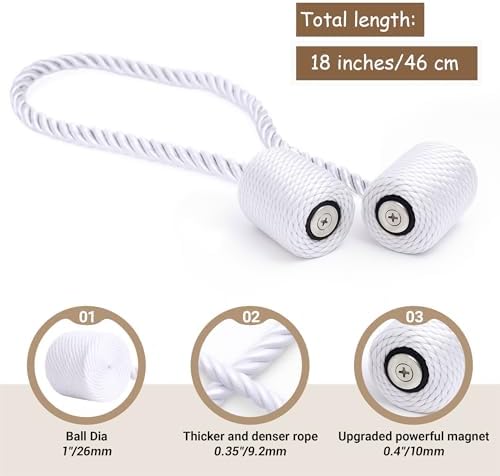 Hion Magnetic Curtain Tiebacks White 6pcs, Curtain Holdbacks Hooks Holders - Image 2