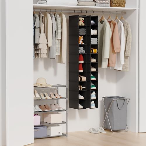 MAX Houser 2 Pack 10 Tier Foldable Hanging Shoe Organizer Black - Image 6