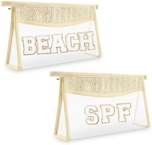 2Pcs Boho Patch SPF Bag Clear Makeup Letter Bag, Waterproof Zipper Make up Bags by Iqimott