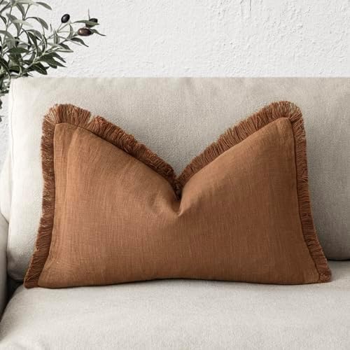 Foindtower Decorative Linen Fringe Lumbar Throw Pillow Covers Cozy Boho by Foindtower