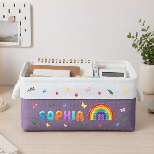 Macorner Personalized Rainbow Name Storage Basket, Custom Kids Book Storage Bin - Image 4