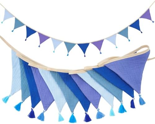 G2PLUS Cotton Fabric Bunting Banner, 9Ft Blue Triangle Pennant Banner Flag by G2PLUS