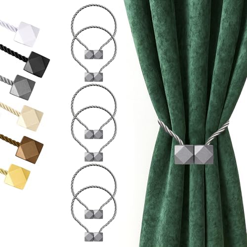 Hion Magnetic Curtain Tiebacks Grey 6pcs, Curtain Holdbacks Hooks Holders by Hion