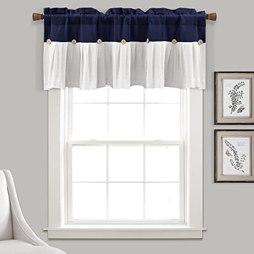 Lush Decor Linen Button Farmhouse Valance Curtians 52"W x 18"L Navy & White by LushDecor
