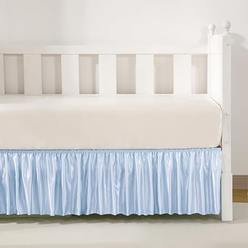 Baby Blue Satin Crib Bed Skirt - Image 3
