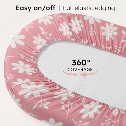 Baby Bassinet Sheets Girl, 3 Pack Fitted Bassinet Mattress Sheets, Compatible - Image 6