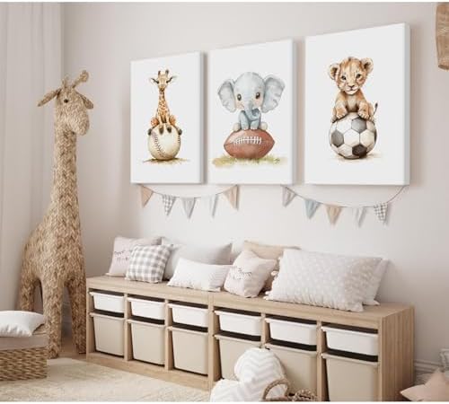 Sports Nursery Wall Art Baby Boys Room Canvas Pictures Safari Animal Wall Decor - Image 3